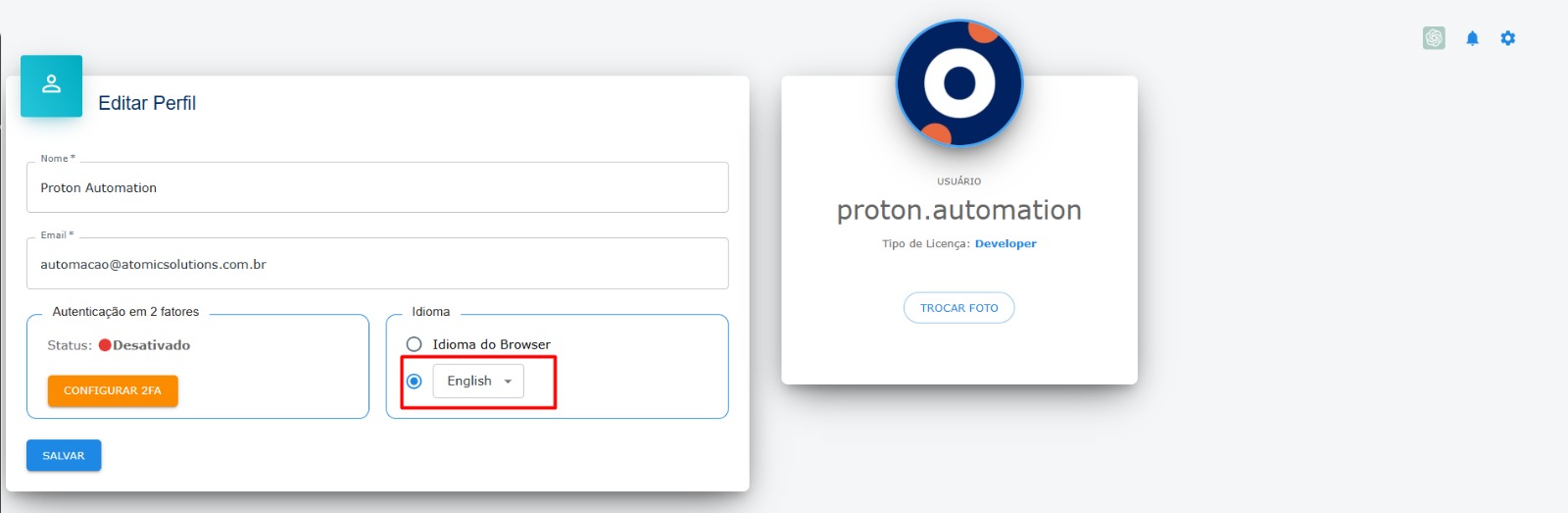 Edição do Perfil - Versão em inglês